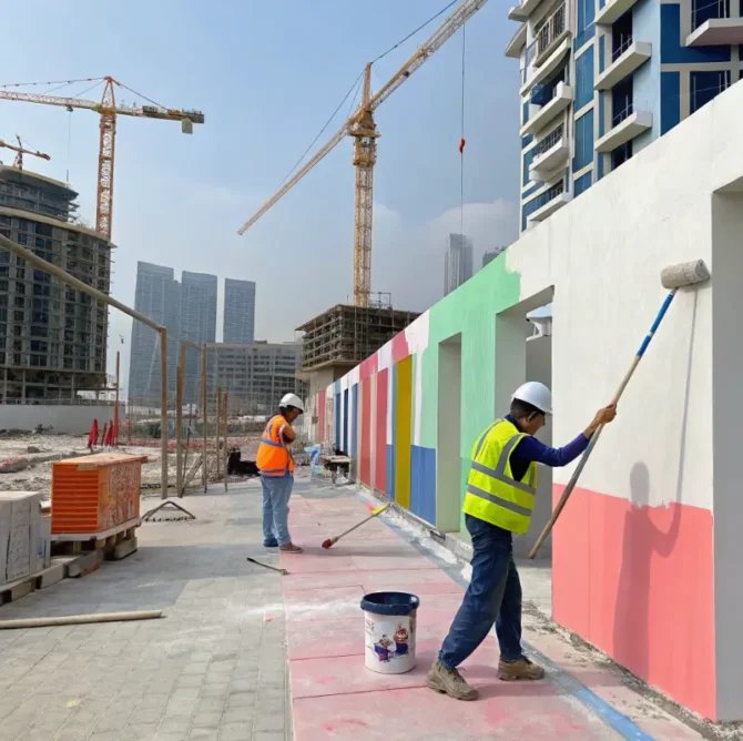 illustration-of-a-modern-construction-site-with-wo